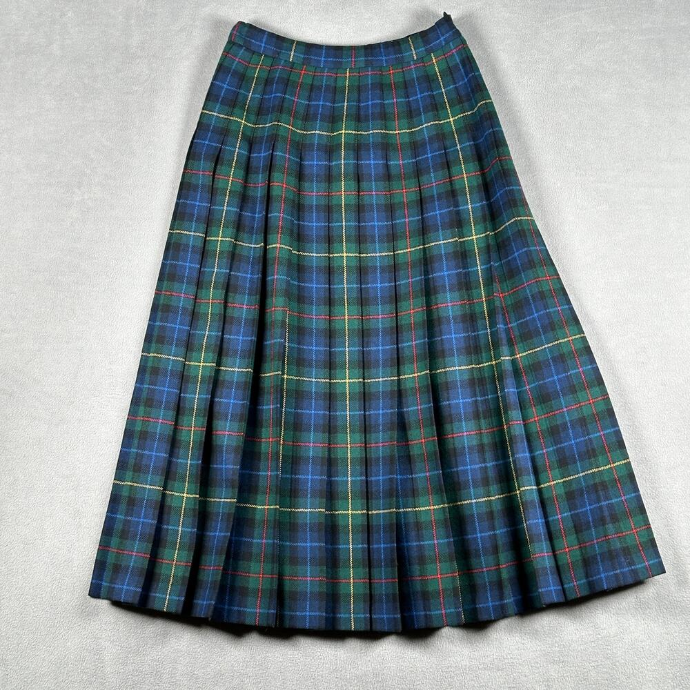 Vintage Pendleton Plaid Pleated Authentic Smith Tartan Wool Skirt Size 4 Petite